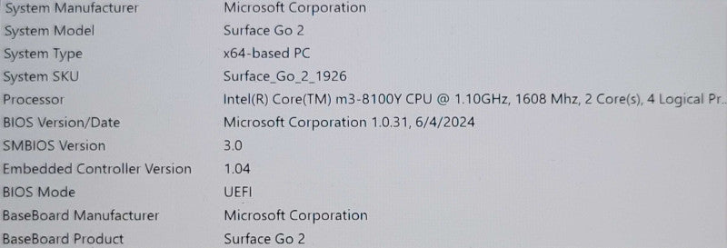 Microsoft Surface Go 2 1926, Intel Core m3 8100Y, 4GB, 64GB, 10.5" Q_ Lap200