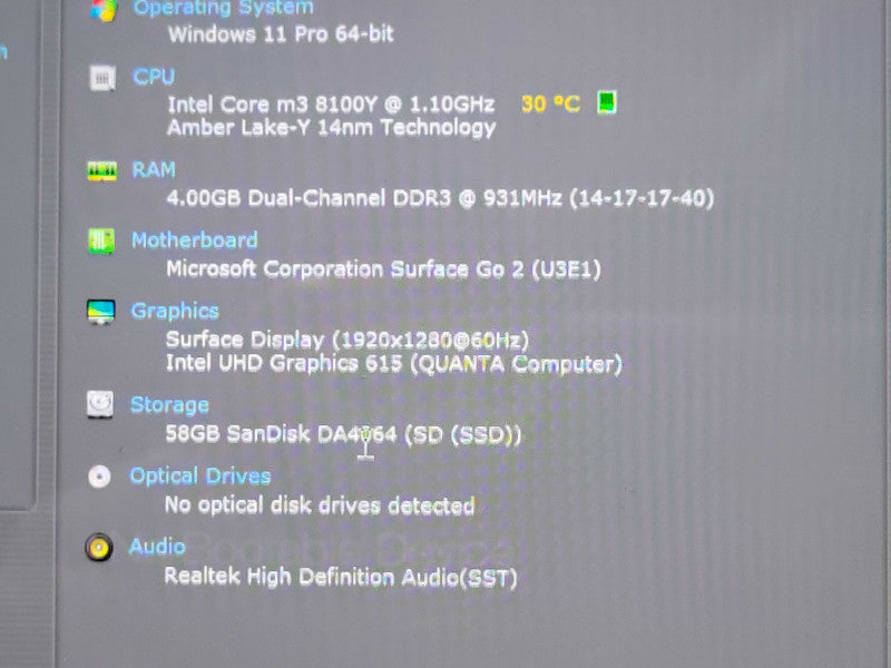 Microsoft Surface Go 2 1926, Intel Core m3 8100Y, 4GB, 64GB, 10.5" Q_ Lap200