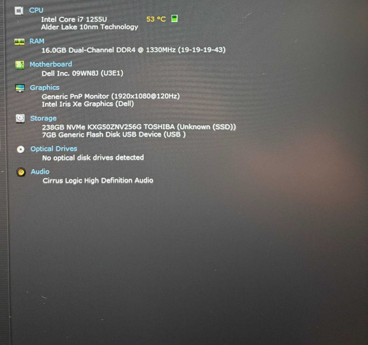 Dell Inspiron 15 3520 Core i7-1255U@1.7GHz 16GB RAM 256GB SSD  Lap200