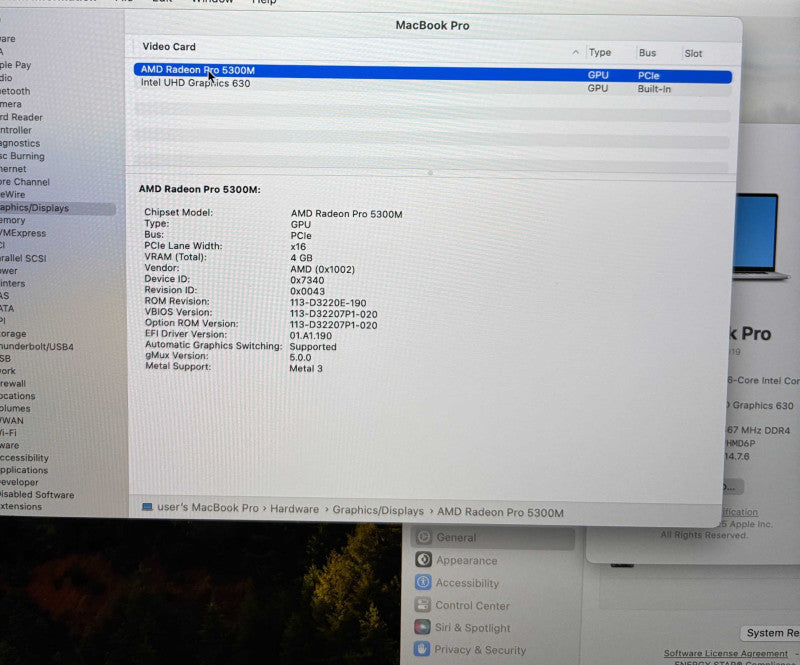 Apple MacBook Pro 16" 2019 i7-9750H Radeon Pro 5300M 16GB RAM 512SSD READ