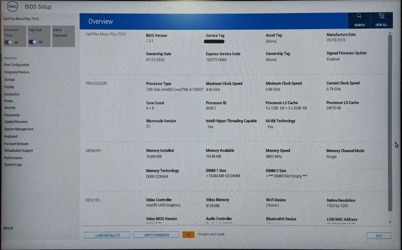 Dell OptiPlex Micro Plus 7010, i5-13500T, 16GB DDR5, 256GB NVMe, 130W PSU