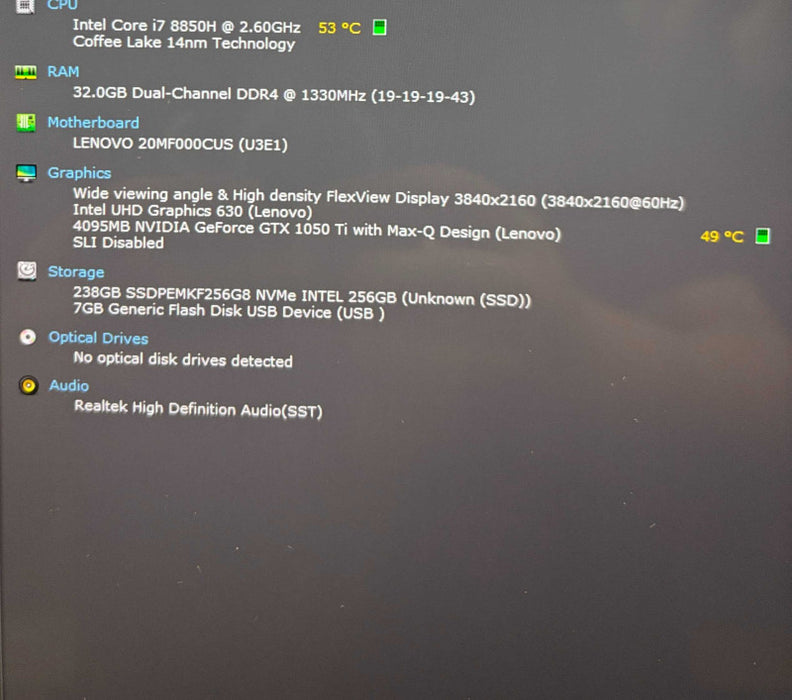 Lenovo ThinkPad X1 Extreme 4K TOUCH i7-8850H GTX 1050Ti GPU 32GB RAM 256SSD  Lap200