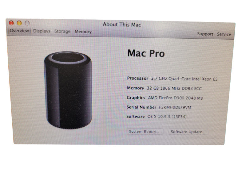 Apple Mac Pro 2013 A1481- Xeon E5-1620 v2 32GB RAM 256GB SSD 2xD300 % %