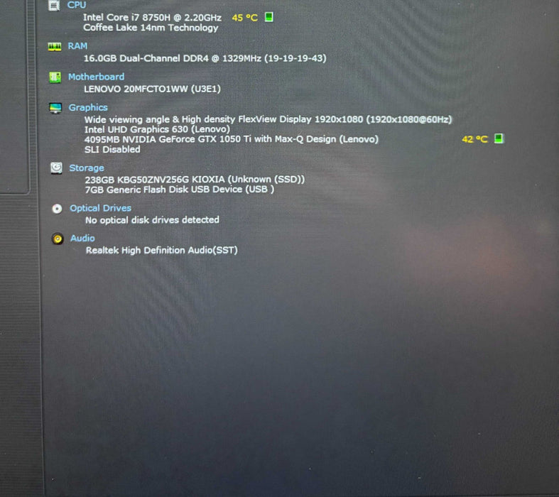 Lenovo ThinkPad X1 Extreme i7-8750H GTX 1050 Ti 4GB GPU 16GB RAM 256GB SSD  Lap200