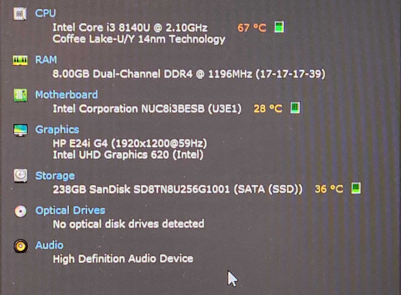 Intel NUC BOXNUC8I3BELS1, i3-8140U 2.10GHz, 8GB DDR4, 256GB NVMe