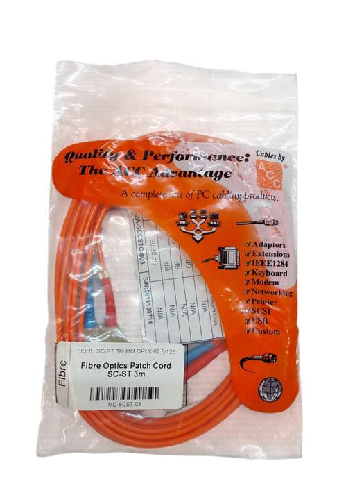 3.0mm Multimode 62.5/125 Duplex ST PC to SC PC Optical Fiber Patch 3M