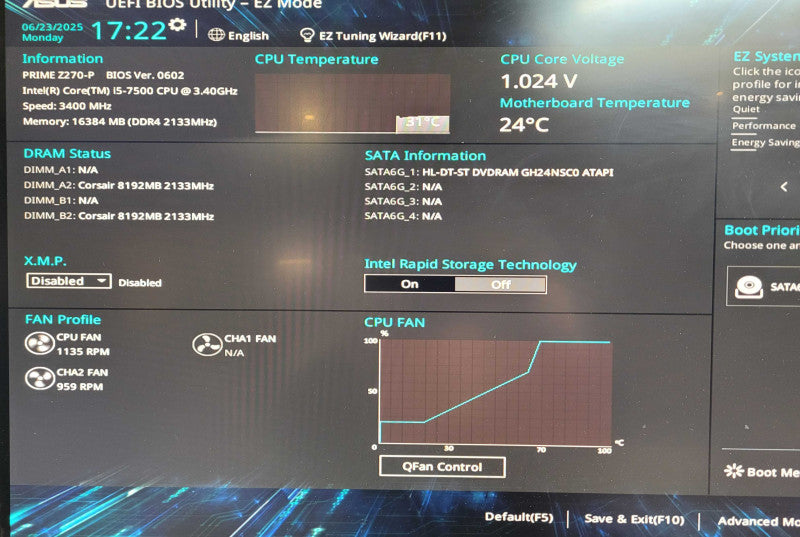 Custom PC PRIME Z270-P i5-7500 3.4GHz 16GB RAM Pro WX 3100 - No HDD