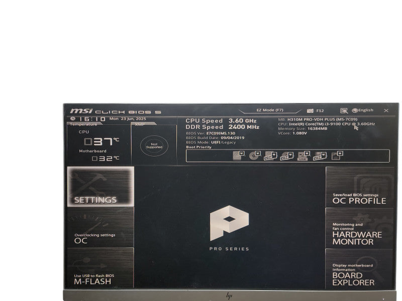 Custom PC H310M PRO-VDH PLUS (MS-7C09) i3 -9100 @ 3.60GHz 16GB DDR4 Ram  θ