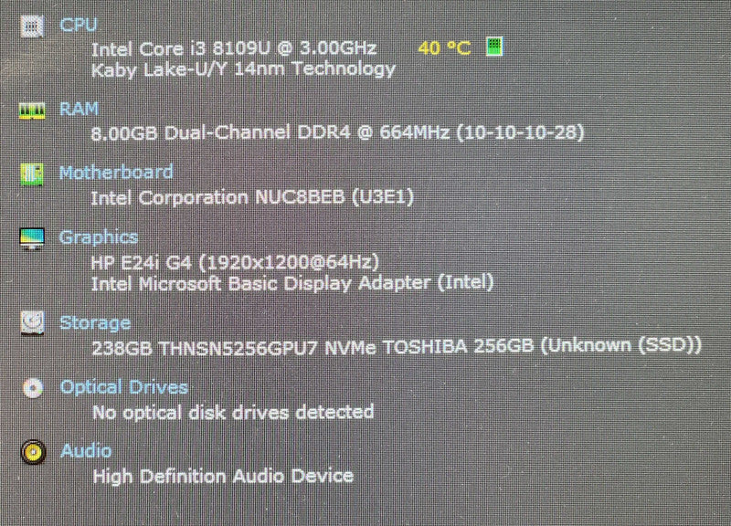 Intel NUC BOXNUC8i3BEH1 i3-8109U 3.00GHz, 8GB DDR4, 256GB NVMe, WiFi
