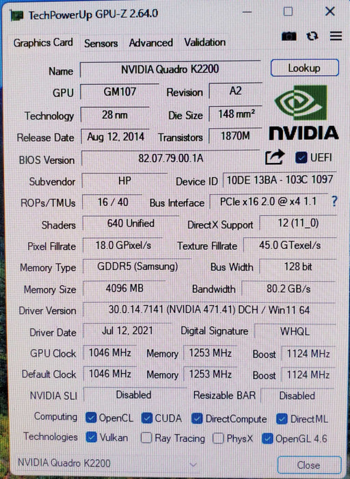 NVIDIA Quadro K2200 4GB GDDR5 Graphics Card - 2xDP 1xDVI Q