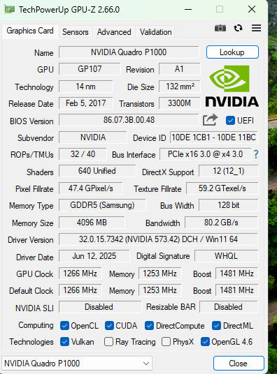 NVIDIA Quadro P1000 4GB GDDR5 - Graphics Card Full Bracket  Q