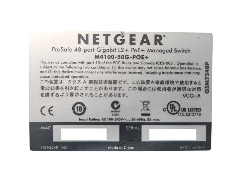Netgear M4100-50G-PoE+ ProSafe 48-Port Gigabit L2+ PoE+ Switch