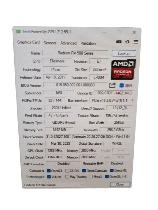 AMD RADEON RX 580 ARMOR 8GB OC PCIE %