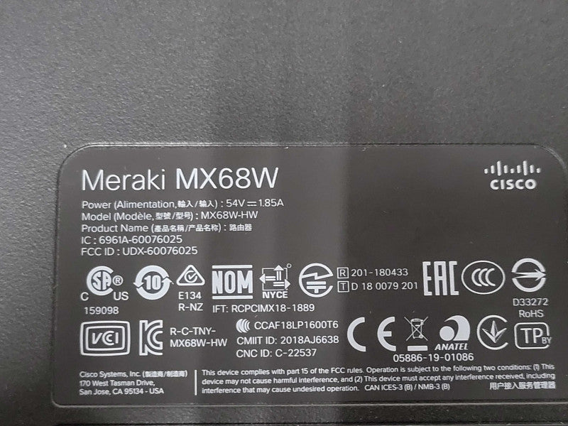 open-box Cisco Meraki MX68W-HW Wireless Security Appliance Unclaimed MX68W  _