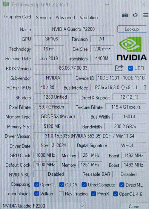 NVIDIA Quadro P2200 5GB GDDR5 Graphics Card 4x Display ports  _