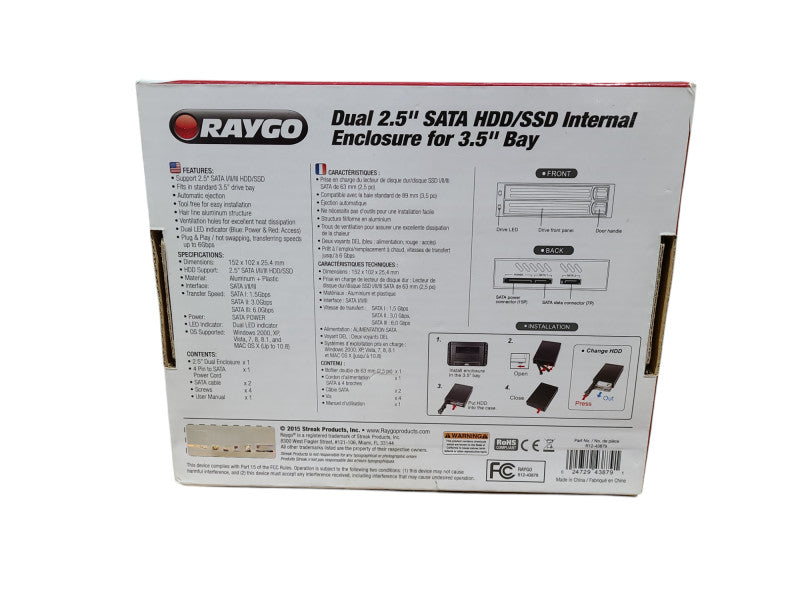 RAYGO Dual 2.5" SATA HDD/SSD Internal Enclosure for 3.5" Bay Q