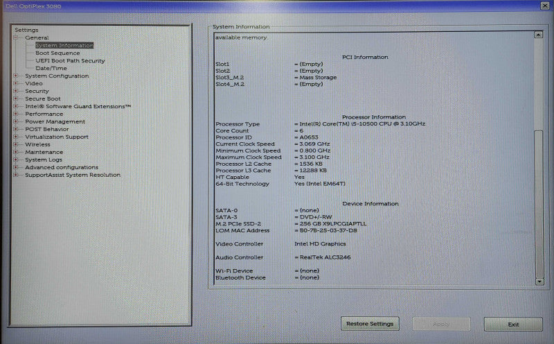 Dell OptiPlex 3080 SFF, Intel i5-10500 3.10GHz, 16GB DDR4, 256GB NVMe