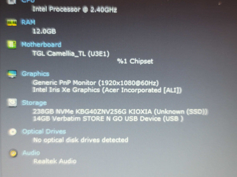 Acer Aspire 3 i5-1135G7 12GB RAM 256GB SSD  β Lap200