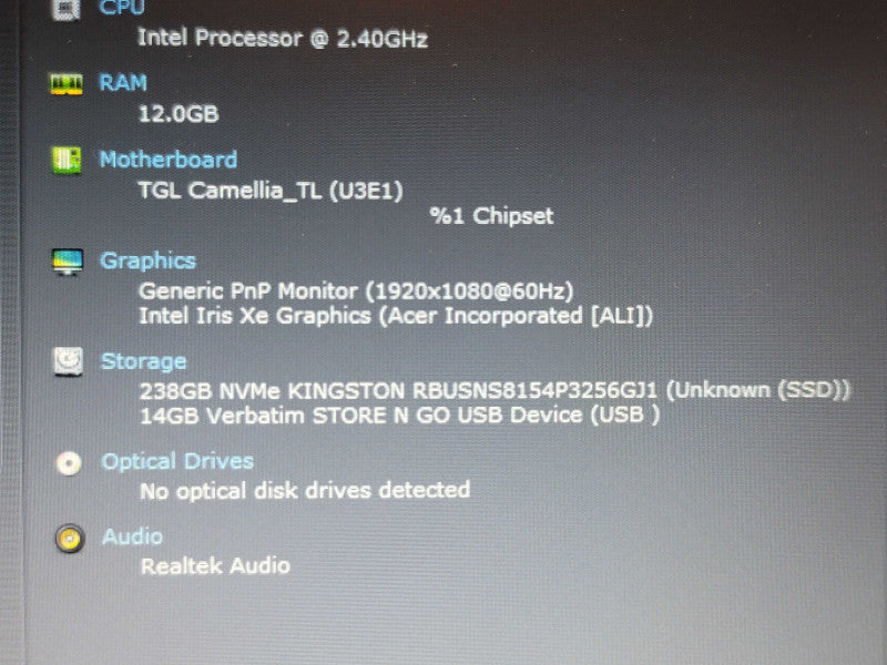 Acer Swift 3 15" i5-1135G7 12GB RAM 256GB SSD  β Lap200