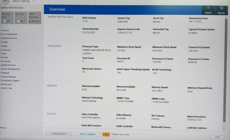 Dell OptiPlex 3000 Thin Client, Intel Celeron N5105 CPU 2.00GHz, 8GB RAM
