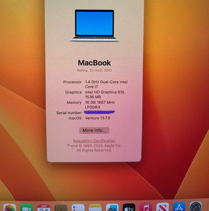 Apple MacBook Retina 12" 2017 i7-7Y75 16GB RAM 512GB SSD READ