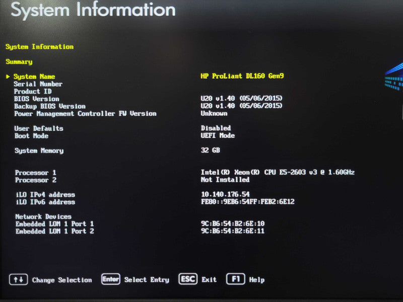 HP ProLiant DL160 Gen9 1x Xeon E5-2603v3 1.60GHz 32GB DDR4 B140i NO HDD _