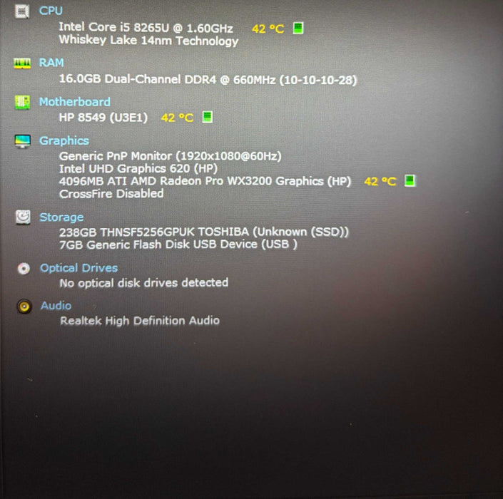 HP ZBook 14u G5 i7-8265U@1.6GHz Radeon Pro WX3200 4GB GPU 16GB RAM 256GB SS  Lap200