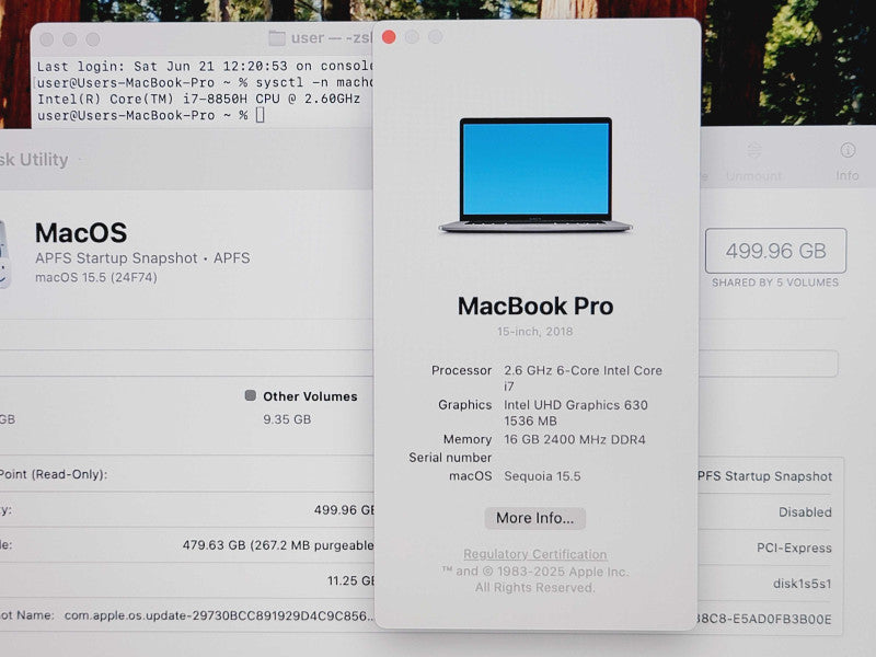 Apple Macbook Pro 2018 15" 6-Core i7-8850H @ 2.6GHz 16GB DDR4 500GB SSD GPU (
