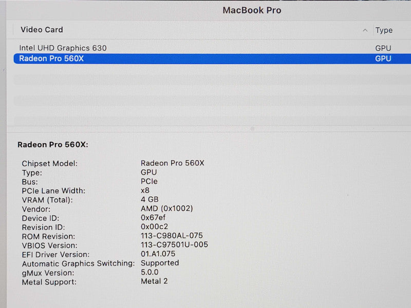 Apple Macbook Pro 2018 15" 6-Core i7-8850H @ 2.6GHz 16GB DDR4 500GB SSD GPU (