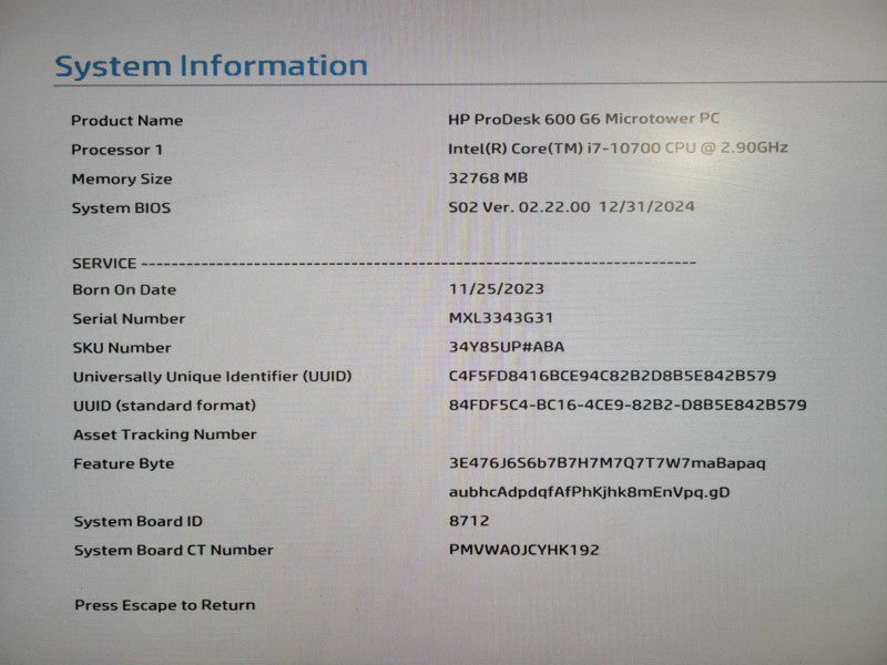 HP ProDesk 600 G6 SFF Desktop PC | Intel Core i7-10700 32GB DDR4 256GB NVMe !