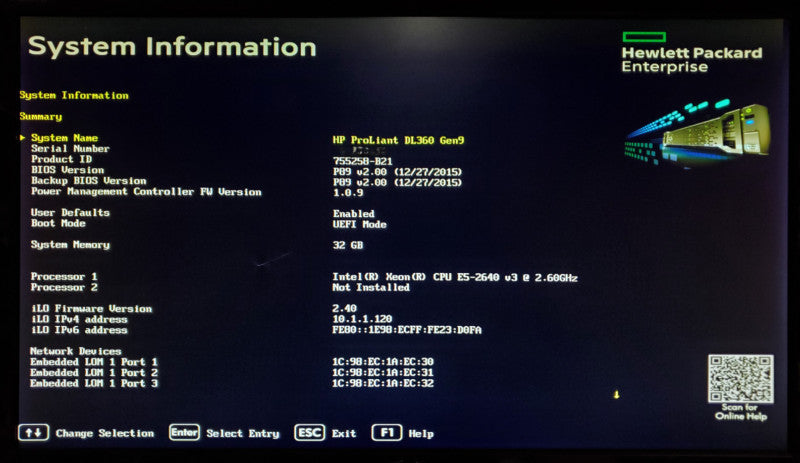 HP ProLiant DL360 Gen9 1x Xeon E5-2640 v3 32GB DDR4 P440ar - No HDD