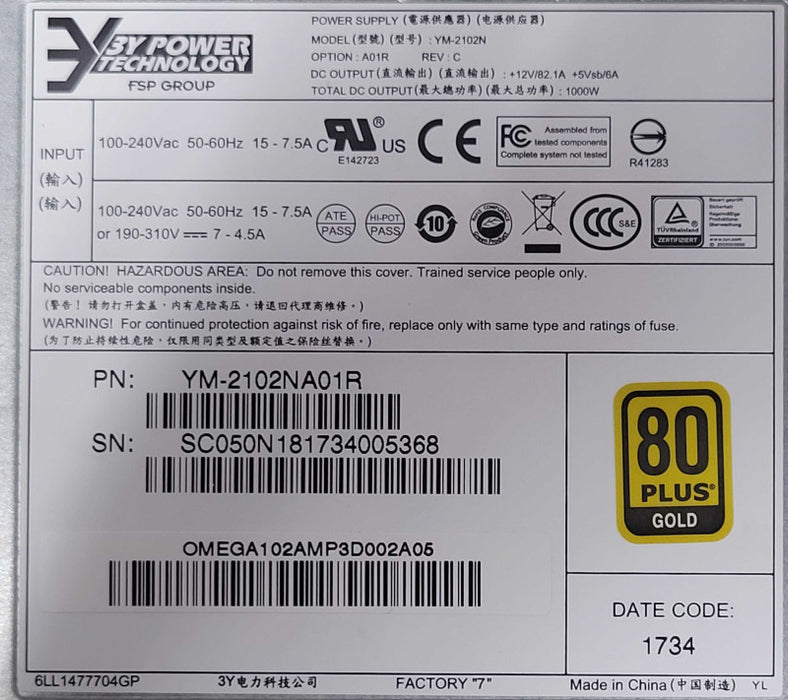 3Y Power Technology YM-2102N 1000W PSU for Citrix MPX SDX NetScaler Series _
