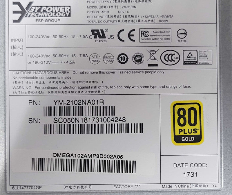 3Y Power Technology YM-2102N 1000W PSU for Citrix MPX SDX NetScaler Series _