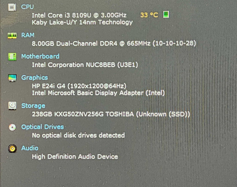 Intel NUC BOXNUC8i3BEHFA1 i3-8109U 3.00GHz, 8GB DDR4, 256GB NVMe, WiFi