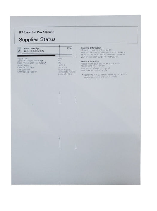 HP LaserJet Pro M404dn Monochrome Laser Printer Toner 70% *READ*