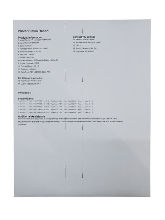 HP LaserJet Pro M404dn Monochrome Laser Printer Toner 70% *READ*