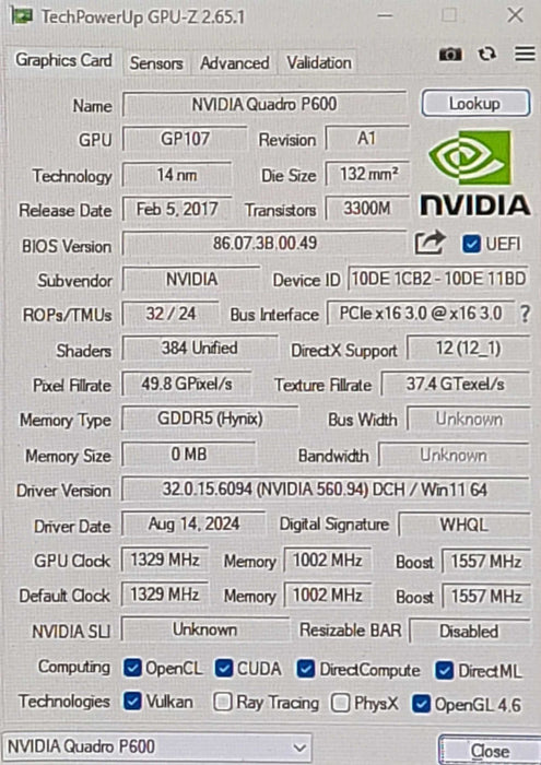 NVIDIA Quadro P600 2GB GDDR5 Graphics Card 4x mini DP