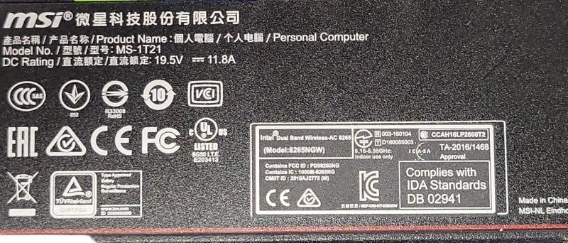 MSI MS-1T21 i7-7820HK 2.9GHz 16GB RAM 512GBGB SSD GTX1070 8GB _