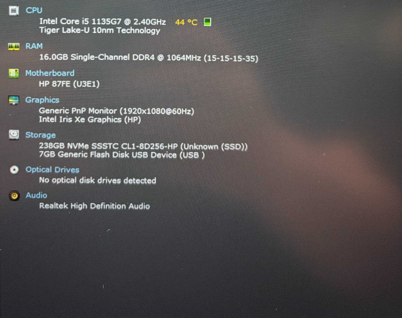 HP Laptop 15 Core i5-1135G7@2.4GHz 16GB RAM 256GB SSD READ  Lap200
