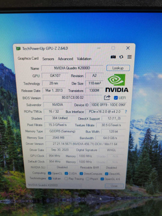 NVIDIA QUADRO K2000D 2GB PCIE %
