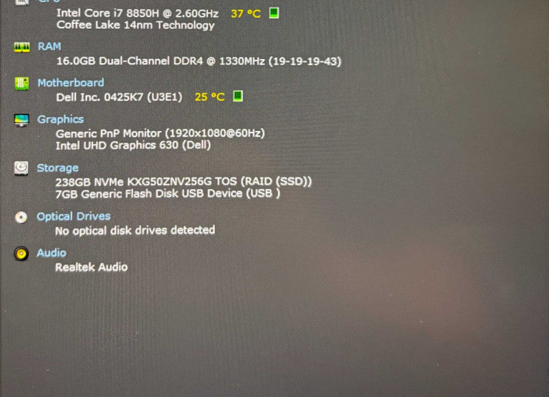 Dell Precision 7530 i7-8850H@2.6GHz Intel UHD 630 GPU 16GB RAM 256GB SSD  Lap200