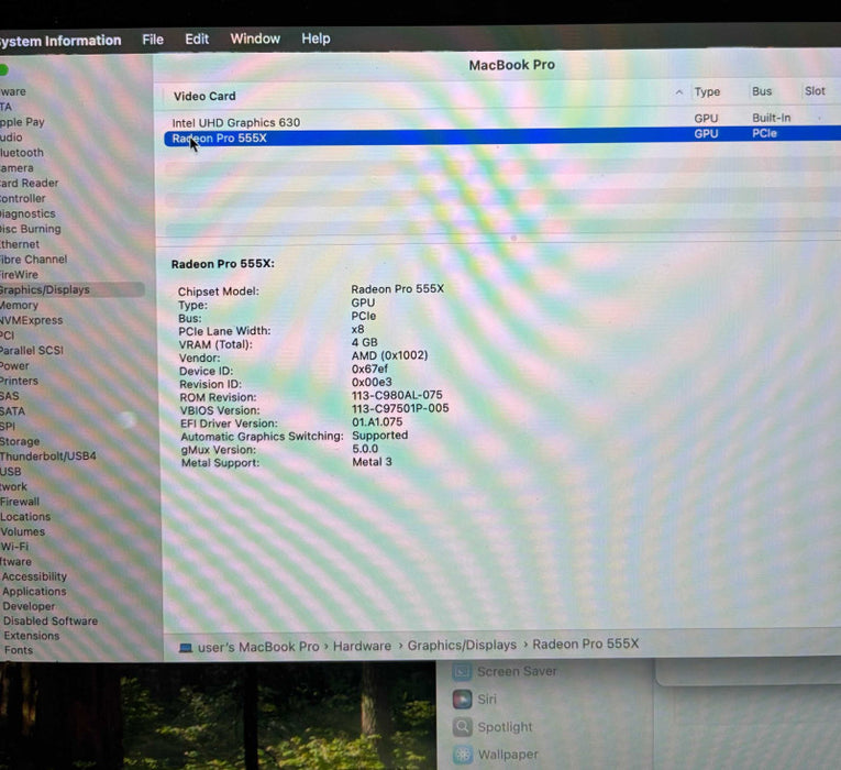 Apple MacBook Pro 15 2018 i7-8750H Radeon Pro X555 GPU 16GB RAM 256SSD READ
