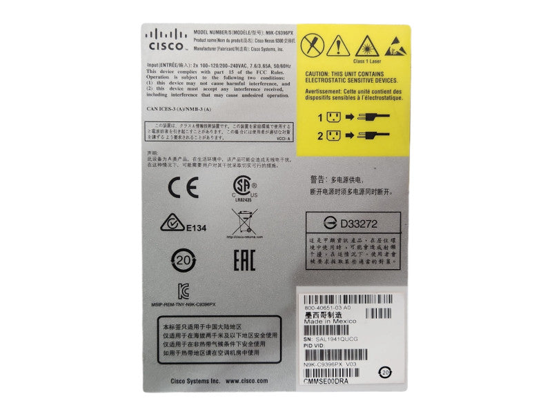 Cisco N9K-C9396PX w/ Module N9K-M6PQ-E & 2x 650W PSU