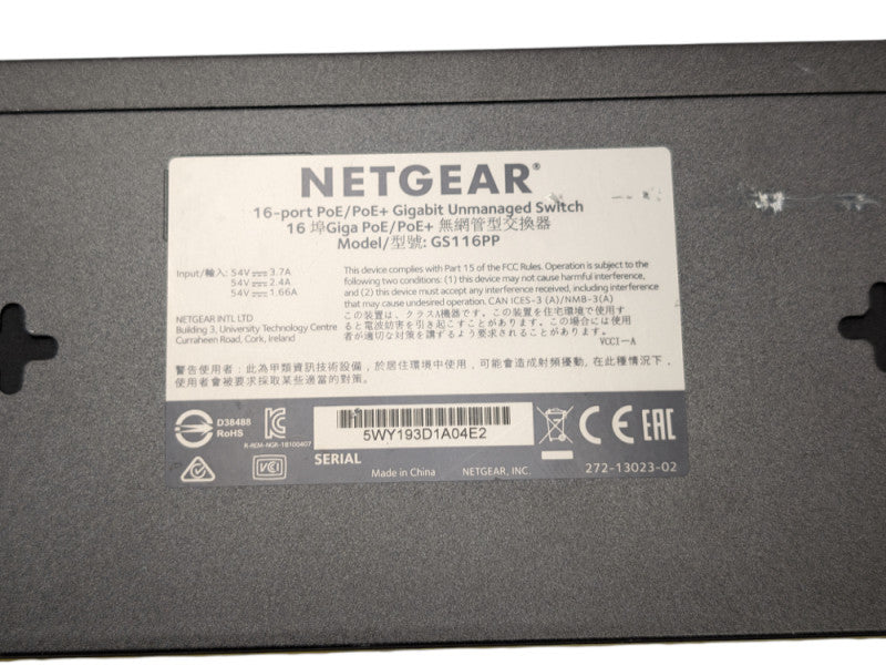 NETGEAR GS116PP 16 Port Gigabit PoE+ Unmanaged Switch  -