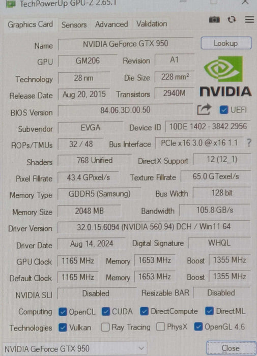 EVGA GeForce GTX 950 2GB Graphics Card 3x DP 1x HDMI | 02G-P4-2956-KR
