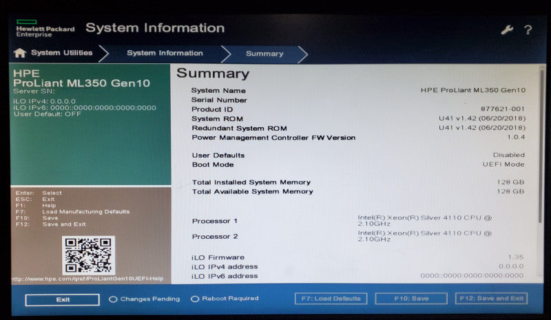 HP ProLiant ML350 Gen10 2x Xeon Silver 4110 128GB DDR4 P408i-a SR - No HDD