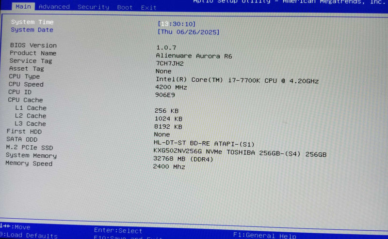 Alienware Aurora R6 PC i7-7700K CPU 4.20GHz 32GB RAM  256GB NVMe - GTX 1060