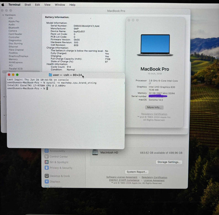 Apple MacBook Pro 16 2019 i7-9750H RadeonPro 5300M GPU 32GB RAM 512SSD READ