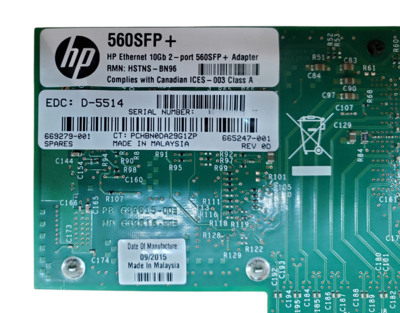 HP 2-port 10Gb 560SFP+ Ethernet Network Adapter Card 669279-001, FH Bracket
