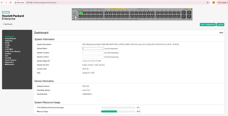 HP OfficeConnect Switch 1920S 48G 4SFP PPoE+ (370W) JL386A _
